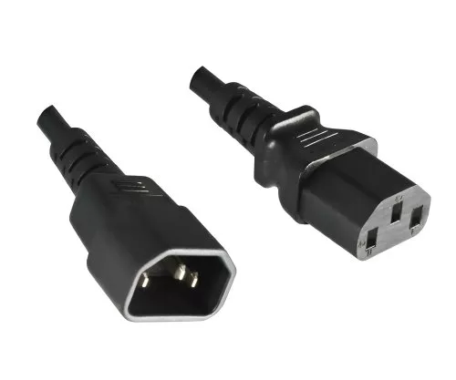 Cold device cable C13 to C14, 0.75mm², extension, VDE, black, length 0.75m